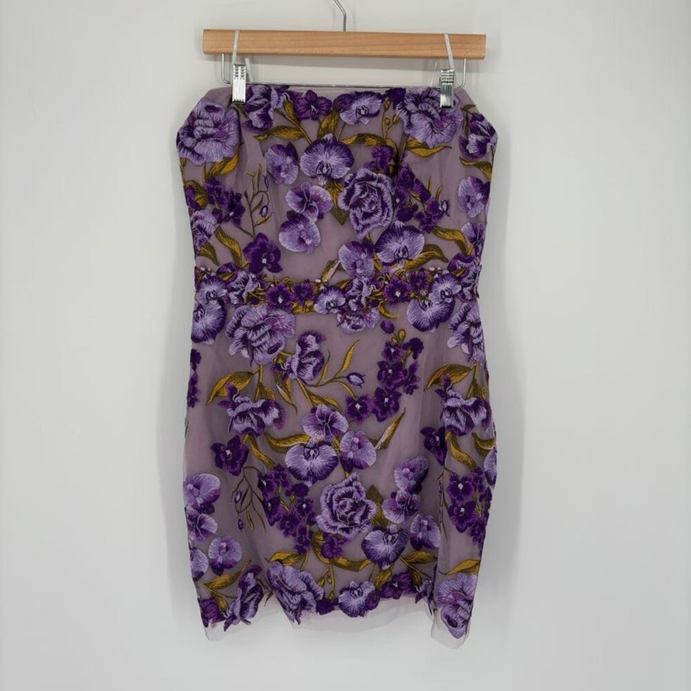 Marchesa Notte Strapless Floral Mini Dress